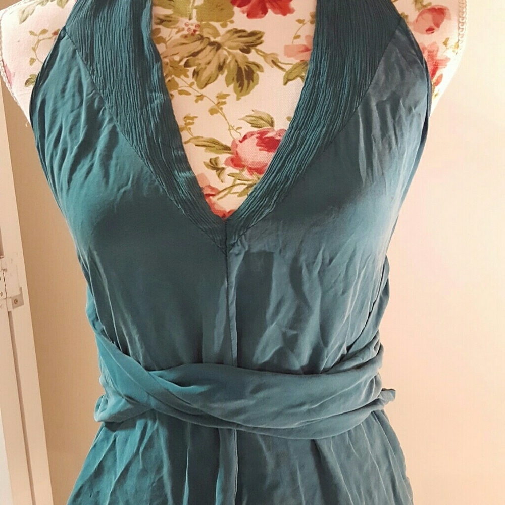 Chic silk turquoise green top.